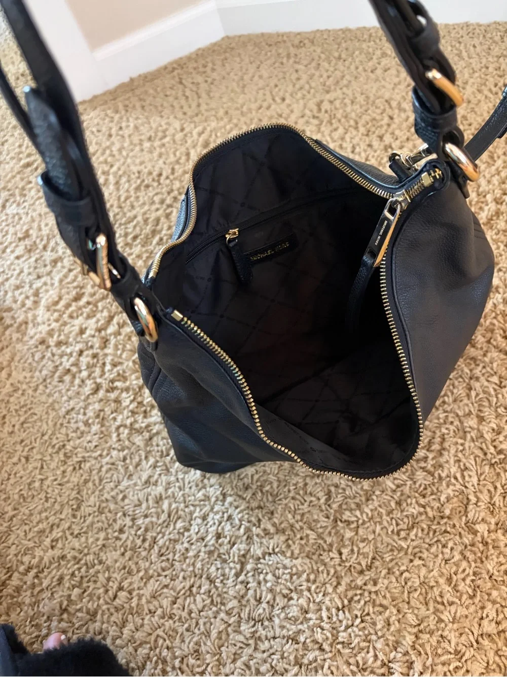 Michael Kors Black Pebbled Leather Hobo with Gold Hardware